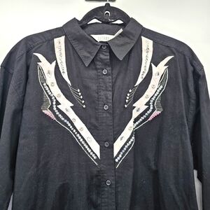 Gitano Black Beaded Western Rodeo Vintage Button Down Shirt Womens Size Medium